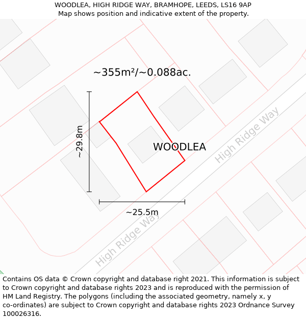 WOODLEA, HIGH RIDGE WAY, BRAMHOPE, LEEDS, LS16 9AP: Plot and title map