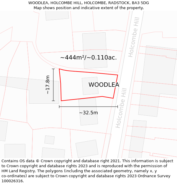 WOODLEA, HOLCOMBE HILL, HOLCOMBE, RADSTOCK, BA3 5DG: Plot and title map