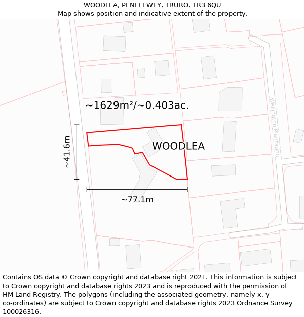 WOODLEA, PENELEWEY, TRURO, TR3 6QU: Plot and title map