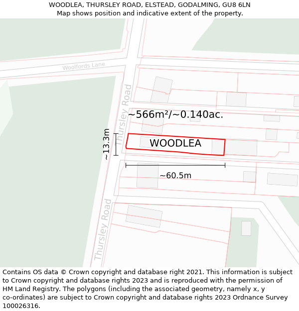 WOODLEA, THURSLEY ROAD, ELSTEAD, GODALMING, GU8 6LN: Plot and title map