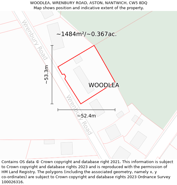 WOODLEA, WRENBURY ROAD, ASTON, NANTWICH, CW5 8DQ: Plot and title map