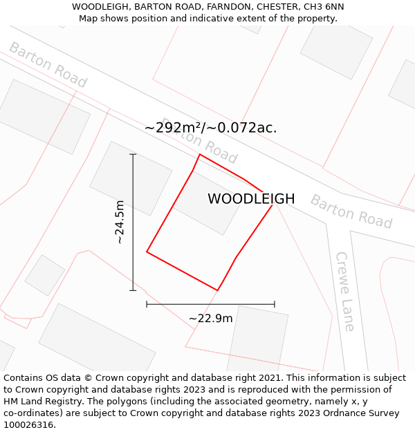 WOODLEIGH, BARTON ROAD, FARNDON, CHESTER, CH3 6NN: Plot and title map