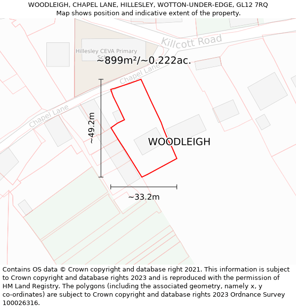 WOODLEIGH, CHAPEL LANE, HILLESLEY, WOTTON-UNDER-EDGE, GL12 7RQ: Plot and title map