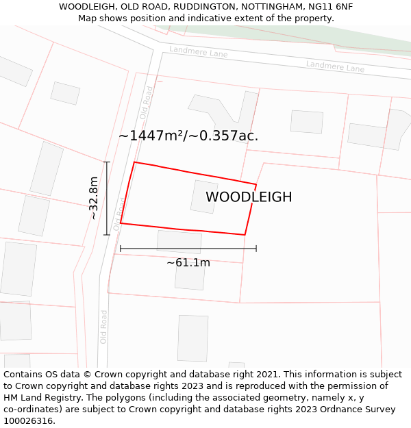 WOODLEIGH, OLD ROAD, RUDDINGTON, NOTTINGHAM, NG11 6NF: Plot and title map