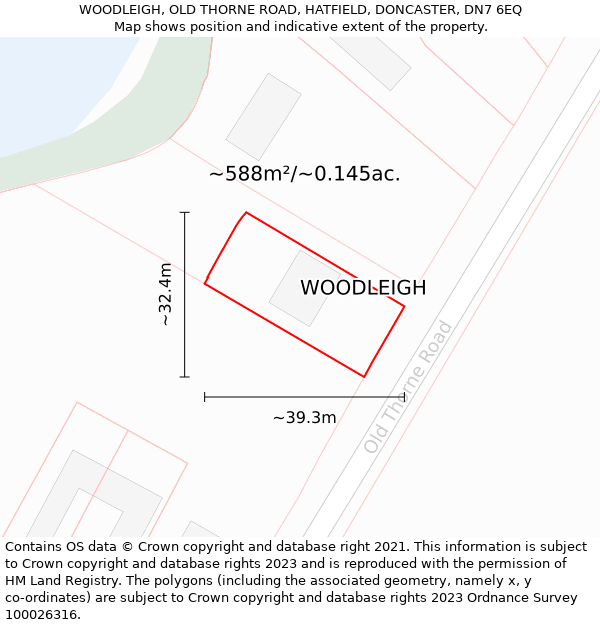 WOODLEIGH, OLD THORNE ROAD, HATFIELD, DONCASTER, DN7 6EQ: Plot and title map