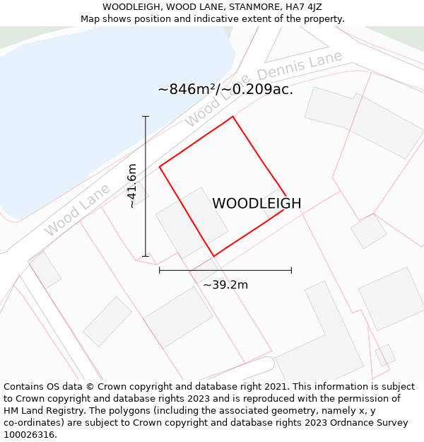 WOODLEIGH, WOOD LANE, STANMORE, HA7 4JZ: Plot and title map