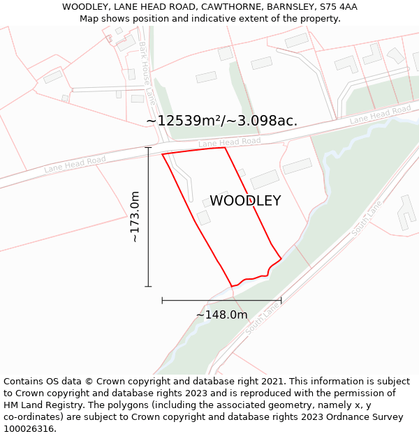 WOODLEY, LANE HEAD ROAD, CAWTHORNE, BARNSLEY, S75 4AA: Plot and title map
