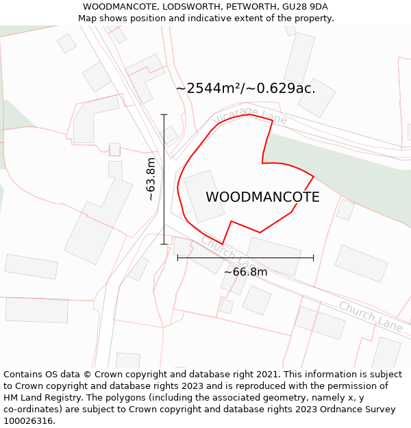 WOODMANCOTE, LODSWORTH, PETWORTH, GU28 9DA: Plot and title map