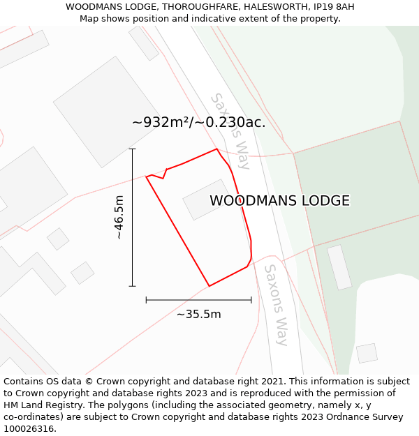 WOODMANS LODGE, THOROUGHFARE, HALESWORTH, IP19 8AH: Plot and title map