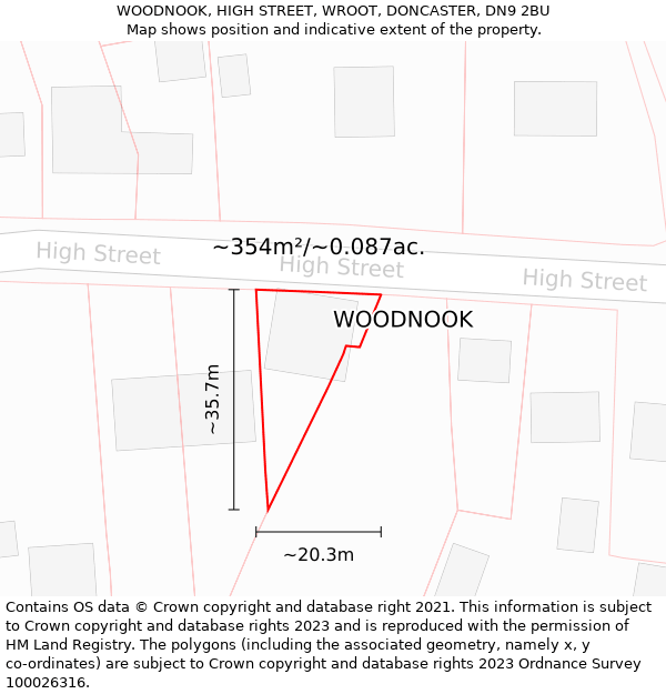 WOODNOOK, HIGH STREET, WROOT, DONCASTER, DN9 2BU: Plot and title map