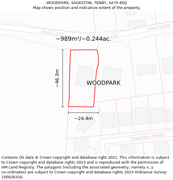 WOODPARK, SAGESTON, TENBY, SA70 8SQ: Plot and title map