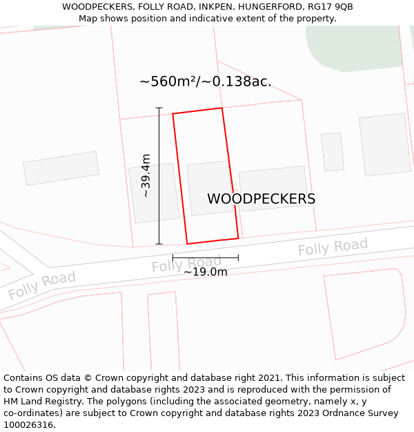 WOODPECKERS, FOLLY ROAD, INKPEN, HUNGERFORD, RG17 9QB: Plot and title map