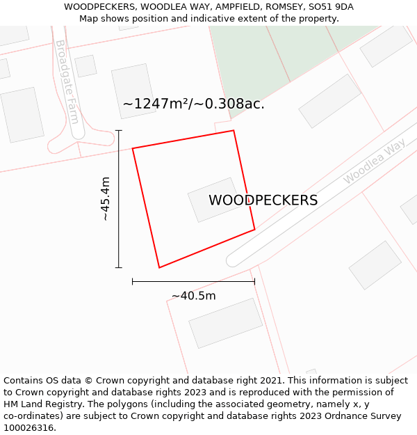 WOODPECKERS, WOODLEA WAY, AMPFIELD, ROMSEY, SO51 9DA: Plot and title map