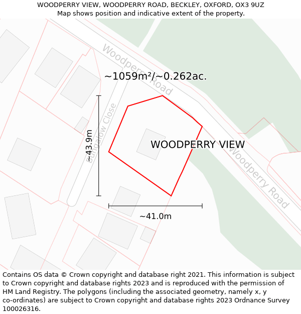 WOODPERRY VIEW, WOODPERRY ROAD, BECKLEY, OXFORD, OX3 9UZ: Plot and title map