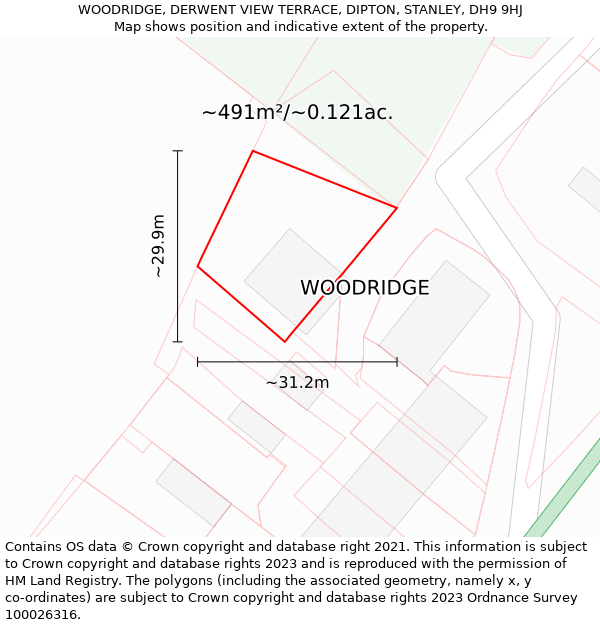 WOODRIDGE, DERWENT VIEW TERRACE, DIPTON, STANLEY, DH9 9HJ: Plot and title map