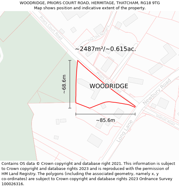 WOODRIDGE, PRIORS COURT ROAD, HERMITAGE, THATCHAM, RG18 9TG: Plot and title map