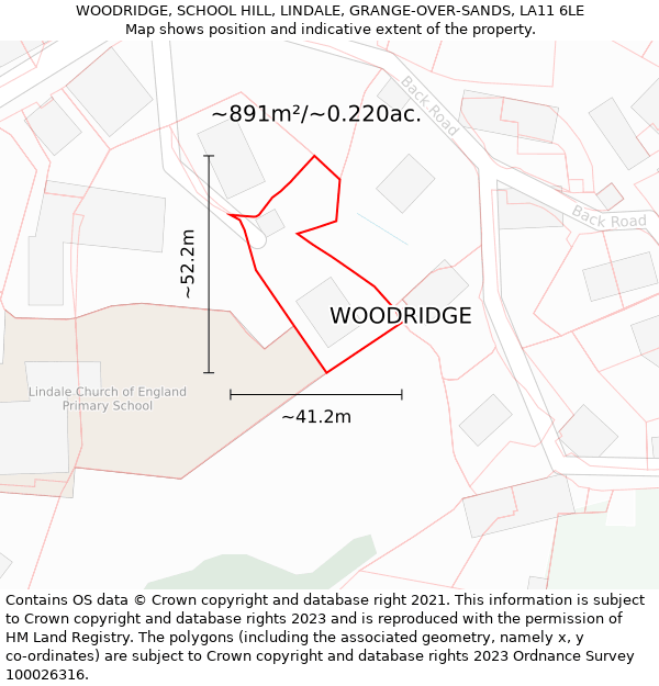 WOODRIDGE, SCHOOL HILL, LINDALE, GRANGE-OVER-SANDS, LA11 6LE: Plot and title map