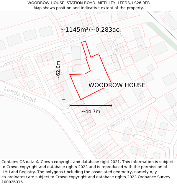 WOODROW HOUSE, STATION ROAD, METHLEY, LEEDS, LS26 9ER: Plot and title map