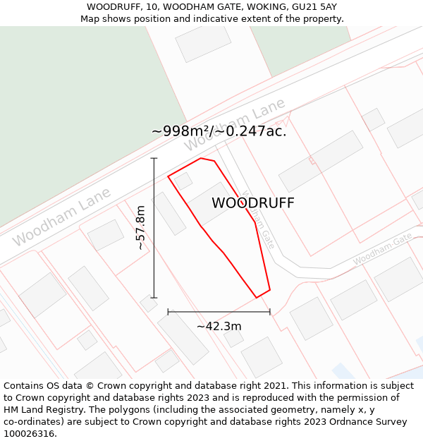 WOODRUFF, 10, WOODHAM GATE, WOKING, GU21 5AY: Plot and title map