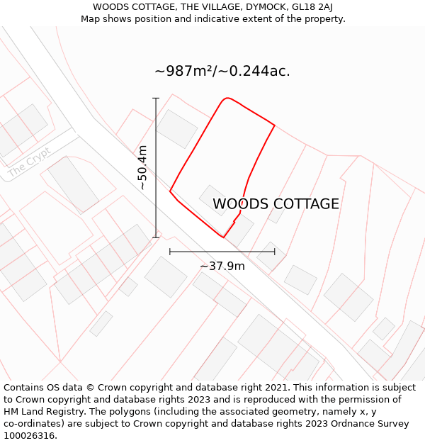 WOODS COTTAGE, THE VILLAGE, DYMOCK, GL18 2AJ: Plot and title map