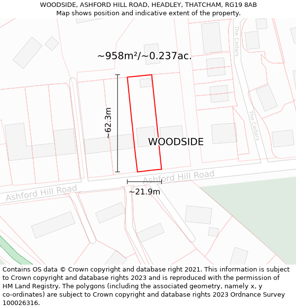 WOODSIDE, ASHFORD HILL ROAD, HEADLEY, THATCHAM, RG19 8AB: Plot and title map