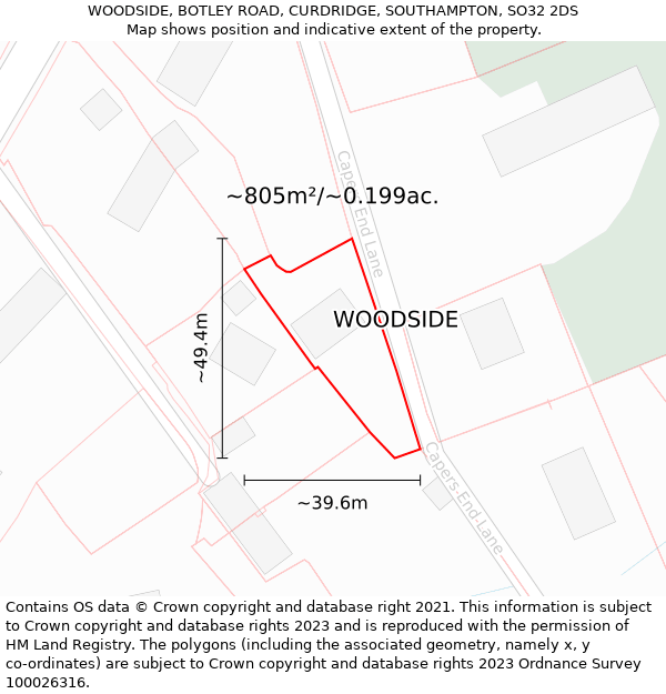 WOODSIDE, BOTLEY ROAD, CURDRIDGE, SOUTHAMPTON, SO32 2DS: Plot and title map