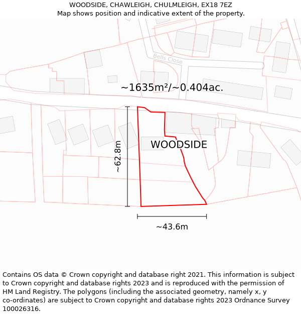 WOODSIDE, CHAWLEIGH, CHULMLEIGH, EX18 7EZ: Plot and title map