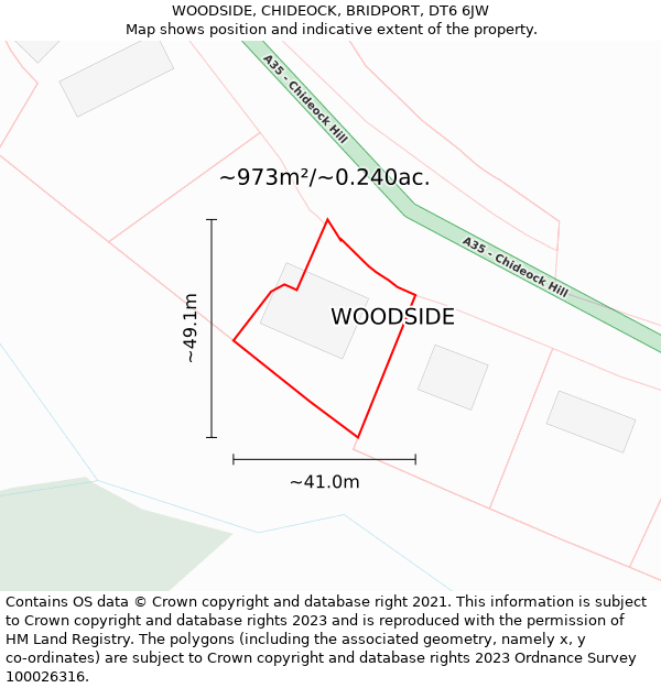 WOODSIDE, CHIDEOCK, BRIDPORT, DT6 6JW: Plot and title map