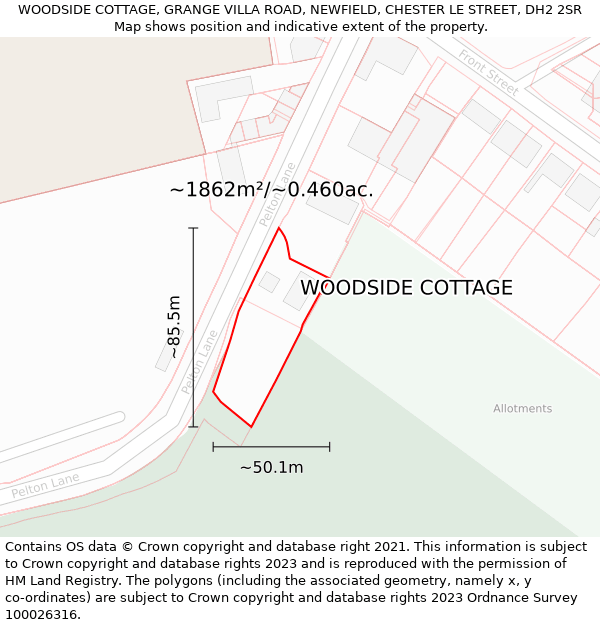 WOODSIDE COTTAGE, GRANGE VILLA ROAD, NEWFIELD, CHESTER LE STREET, DH2 2SR: Plot and title map