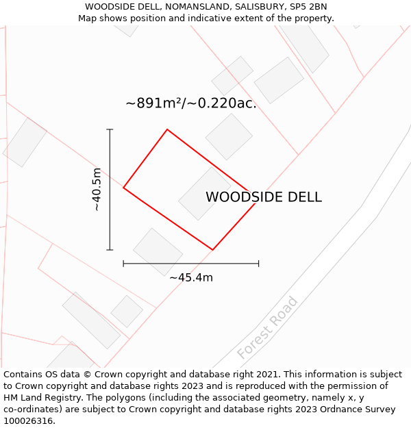 WOODSIDE DELL, NOMANSLAND, SALISBURY, SP5 2BN: Plot and title map