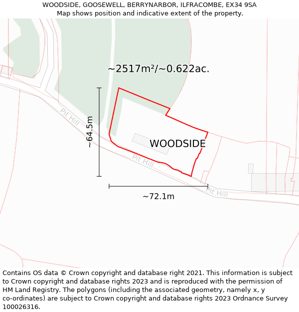 WOODSIDE, GOOSEWELL, BERRYNARBOR, ILFRACOMBE, EX34 9SA: Plot and title map