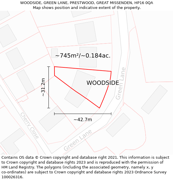 WOODSIDE, GREEN LANE, PRESTWOOD, GREAT MISSENDEN, HP16 0QA: Plot and title map