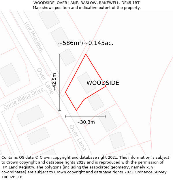 WOODSIDE, OVER LANE, BASLOW, BAKEWELL, DE45 1RT: Plot and title map