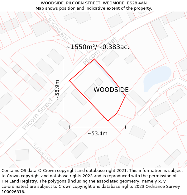 WOODSIDE, PILCORN STREET, WEDMORE, BS28 4AN: Plot and title map