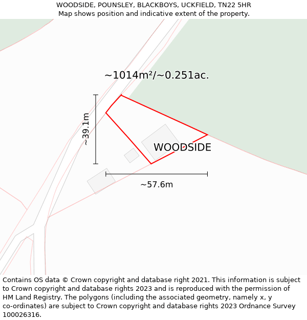 WOODSIDE, POUNSLEY, BLACKBOYS, UCKFIELD, TN22 5HR: Plot and title map