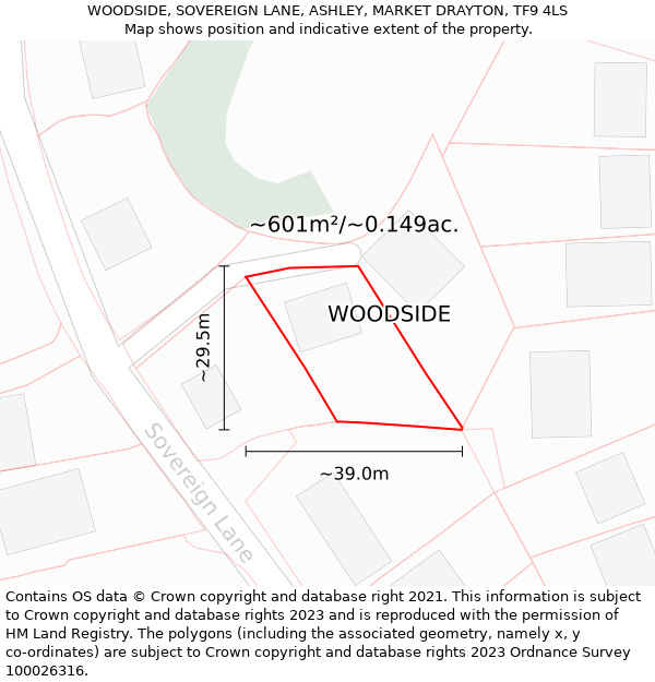 WOODSIDE, SOVEREIGN LANE, ASHLEY, MARKET DRAYTON, TF9 4LS: Plot and title map