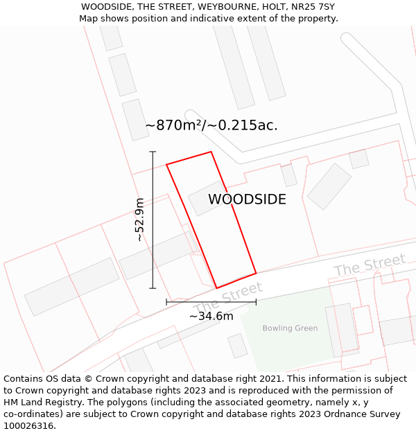 WOODSIDE, THE STREET, WEYBOURNE, HOLT, NR25 7SY: Plot and title map