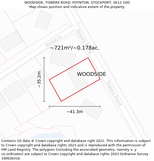 WOODSIDE, TOWERS ROAD, POYNTON, STOCKPORT, SK12 1DD: Plot and title map