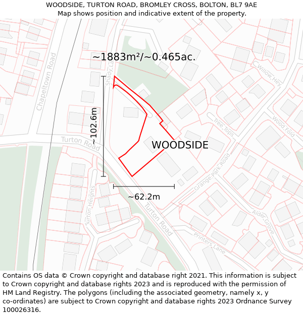 WOODSIDE, TURTON ROAD, BROMLEY CROSS, BOLTON, BL7 9AE: Plot and title map