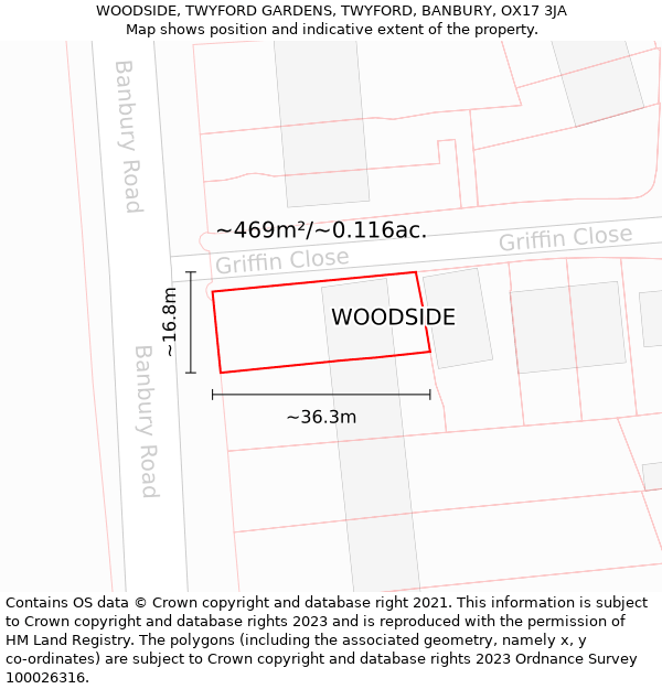 WOODSIDE, TWYFORD GARDENS, TWYFORD, BANBURY, OX17 3JA: Plot and title map