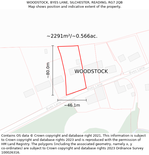 WOODSTOCK, BYES LANE, SILCHESTER, READING, RG7 2QB: Plot and title map
