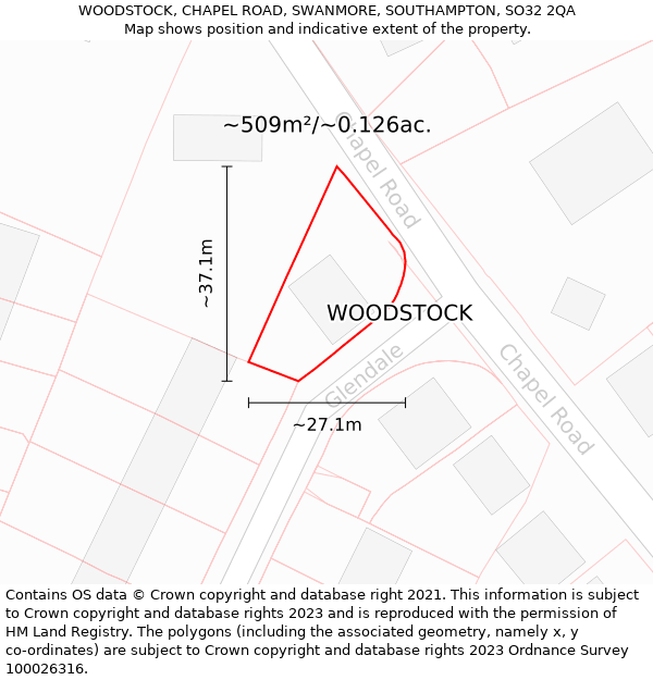 WOODSTOCK, CHAPEL ROAD, SWANMORE, SOUTHAMPTON, SO32 2QA: Plot and title map