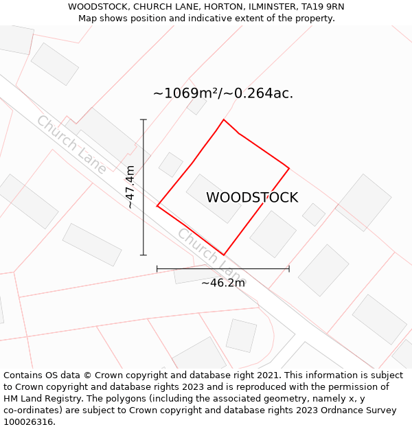 WOODSTOCK, CHURCH LANE, HORTON, ILMINSTER, TA19 9RN: Plot and title map