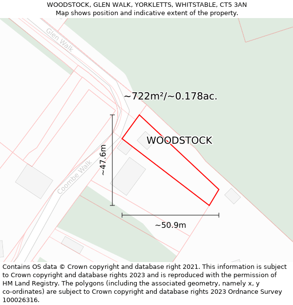 WOODSTOCK, GLEN WALK, YORKLETTS, WHITSTABLE, CT5 3AN: Plot and title map