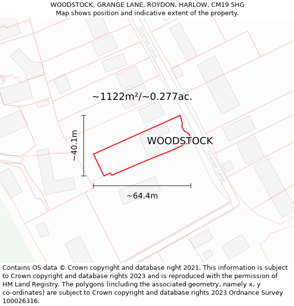 WOODSTOCK, GRANGE LANE, ROYDON, HARLOW, CM19 5HG: Plot and title map