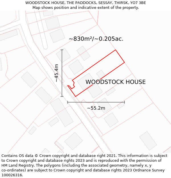 WOODSTOCK HOUSE, THE PADDOCKS, SESSAY, THIRSK, YO7 3BE: Plot and title map