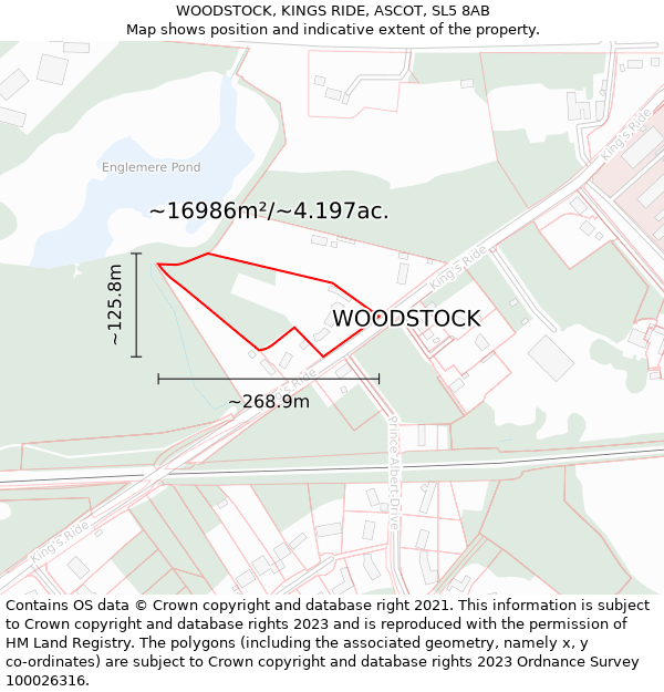 WOODSTOCK, KINGS RIDE, ASCOT, SL5 8AB: Plot and title map