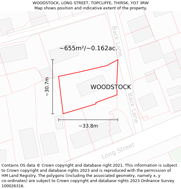 WOODSTOCK, LONG STREET, TOPCLIFFE, THIRSK, YO7 3RW: Plot and title map