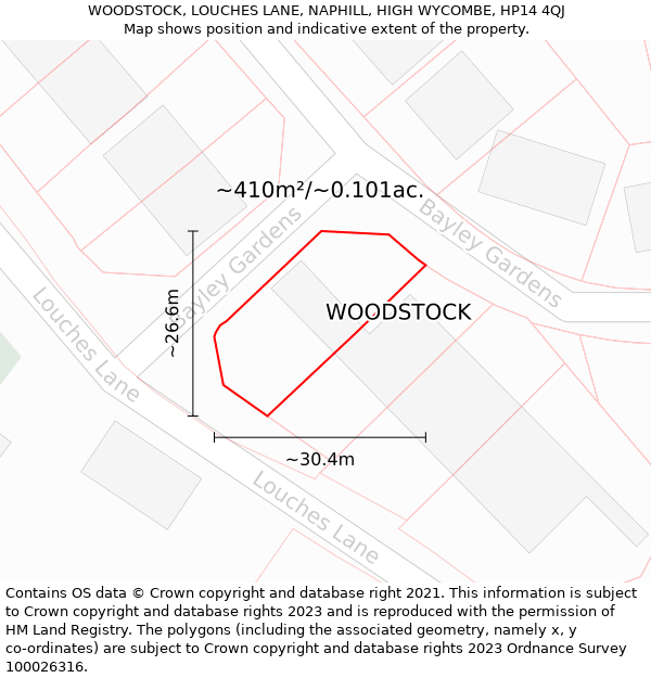 WOODSTOCK, LOUCHES LANE, NAPHILL, HIGH WYCOMBE, HP14 4QJ: Plot and title map