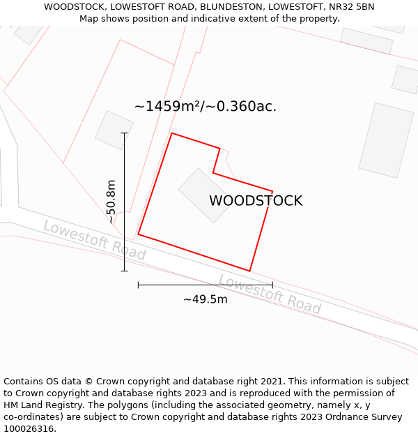 WOODSTOCK, LOWESTOFT ROAD, BLUNDESTON, LOWESTOFT, NR32 5BN: Plot and title map